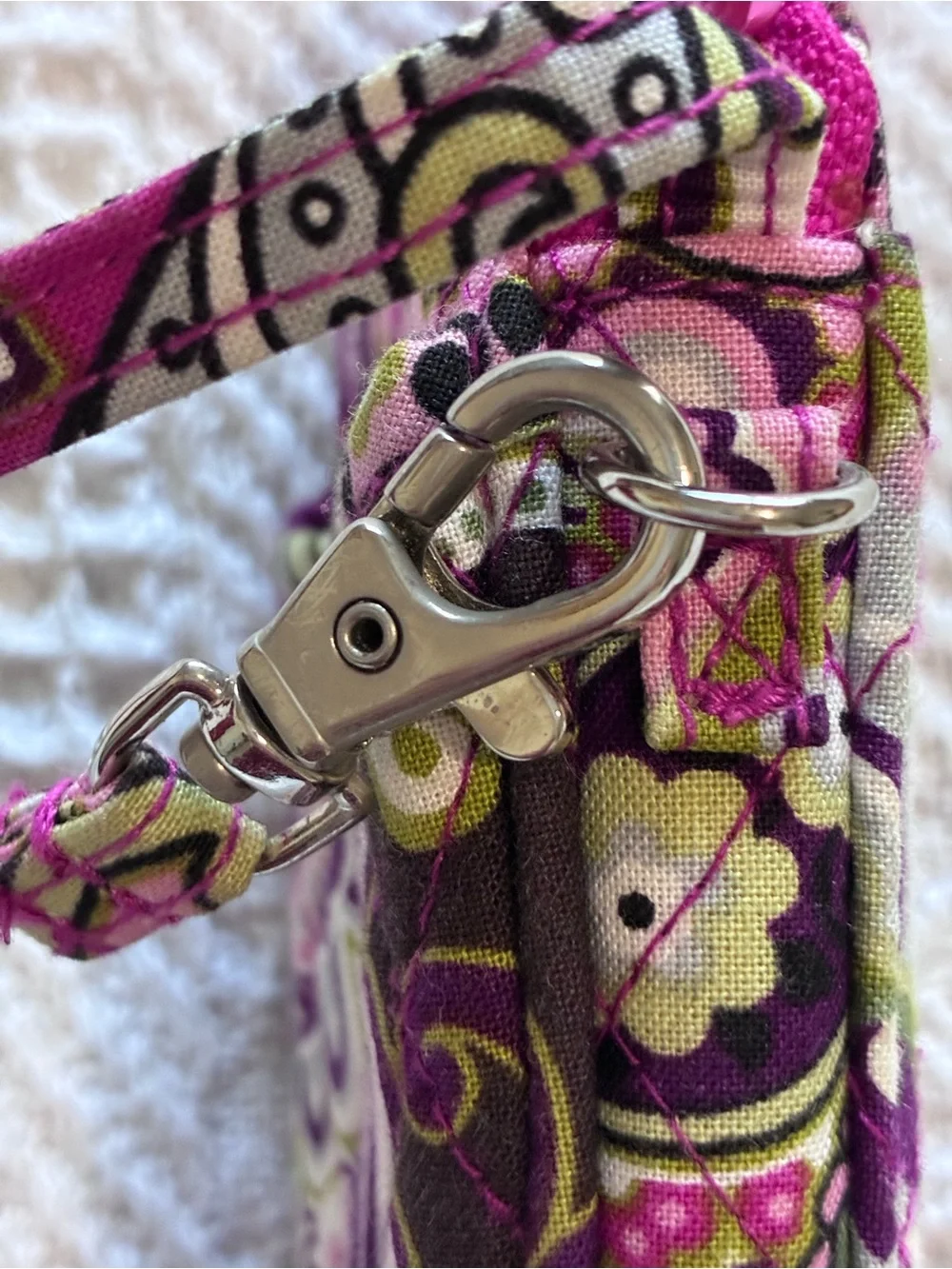 Vera Bradley Zip ID Wristlet in Very Berry Paisley pattern quilted purple pink